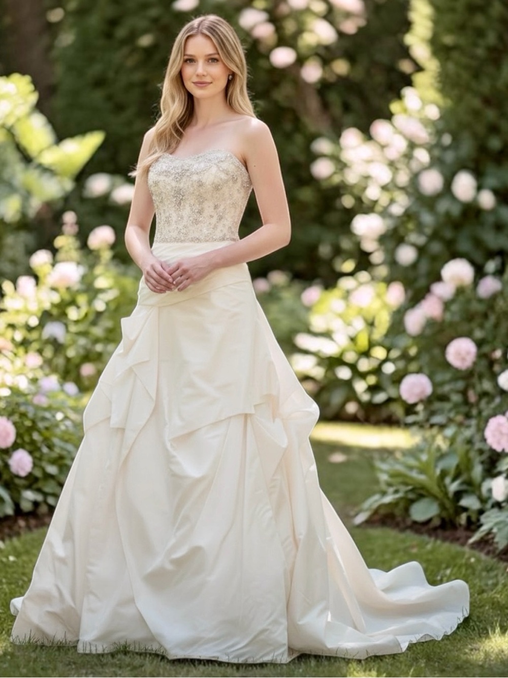 Kenneth Pool Wedding Dress Size 8 Ivory Beaded Ballgown Cleaned